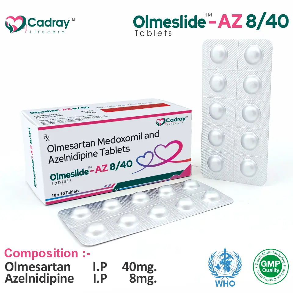 Olmesartan 40mg + Azelnidipine 8mg Tablet PCD Pharma Franchise